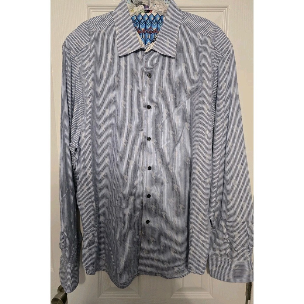 Robert Graham Long Sleeve Button Down Shirt Mens 2XL Blue Striped Classic Fit